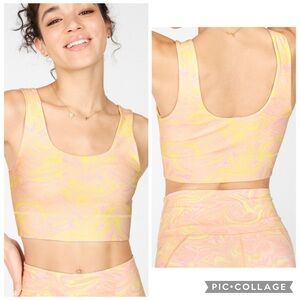 NWT Fabletics HARLOW REVERSIBLE MIDI SPORTS BRA Marble/Lemon Crème Medium